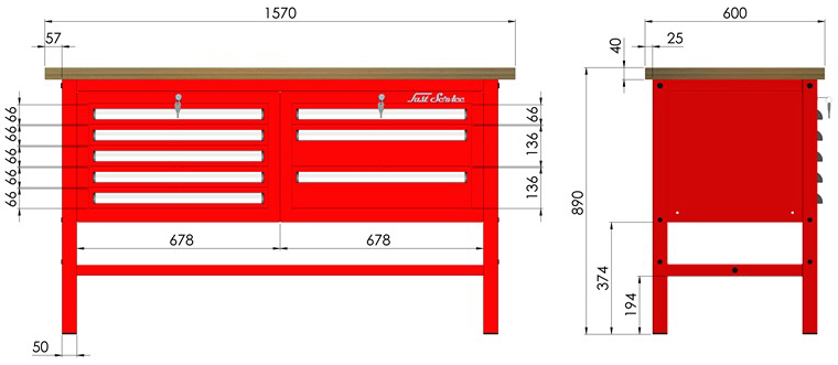 rysunek techniczny wymiary stołu warsztatowego model p303401