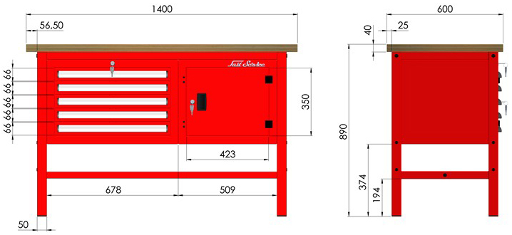 rysunek techniczny wymiary stołu warsztatowego model p304401