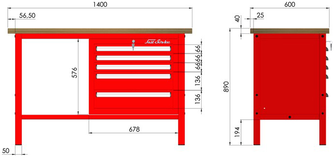 rysunek techniczny wymiary stołu warsztatowego model p305101