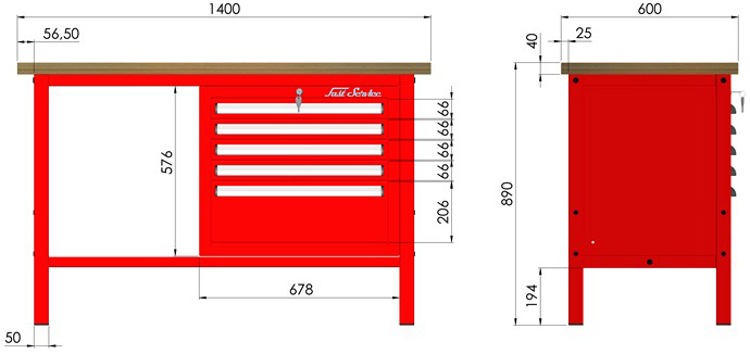 rysunek techniczny wymiary stołu warsztatowego model p305201