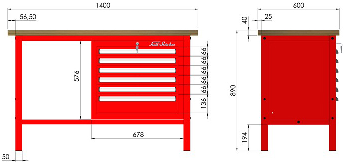 rysunek techniczny wymiary stołu warsztatowego model p305301