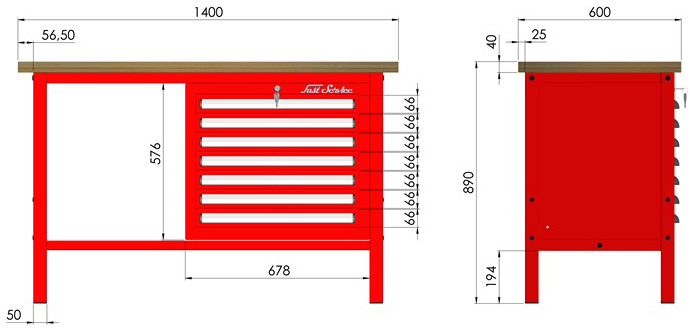 rysunek techniczny wymiary stołu warsztatowego model p305401