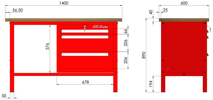 rysunek techniczny wymiary stołu warsztatowego model p305501