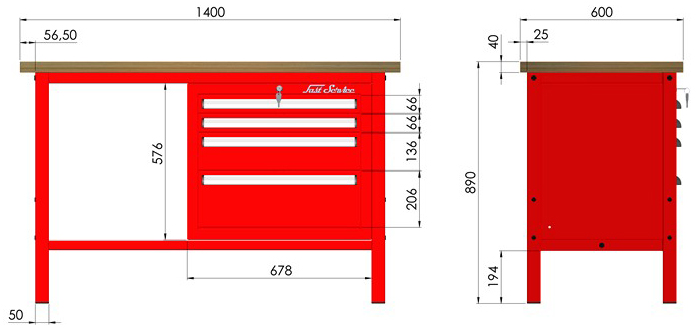 rysunek techniczny wymiary stołu warsztatowego model p305601