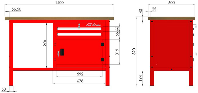 rysunek techniczny wymiary stołu warsztatowego model p305701