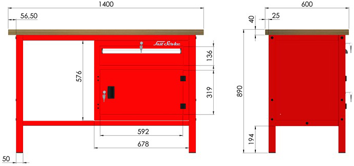 rysunek techniczny wymiary stołu warsztatowego model p305801