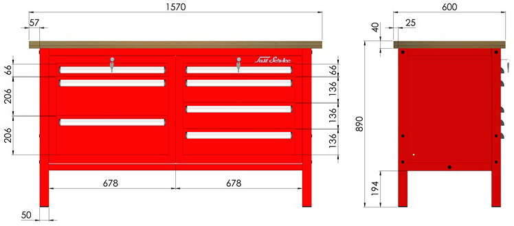 rysunek techniczny wymiary stołu warsztatowego model p306501