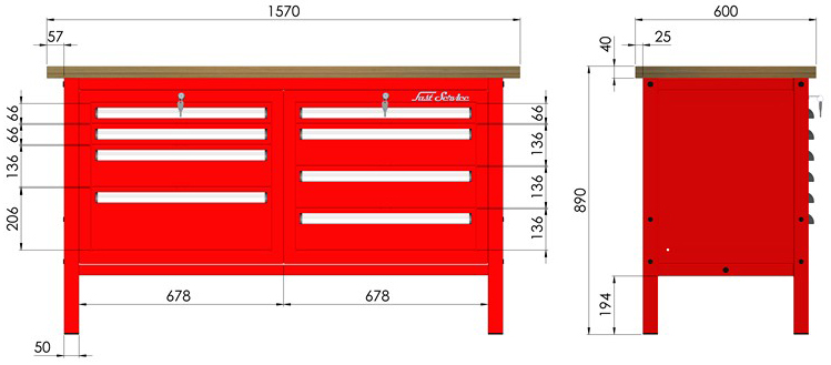 rysunek techniczny wymiary stołu warsztatowego model p306601