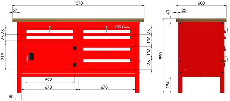 rysunek techniczny wymiary stołu warsztatowego model p306701