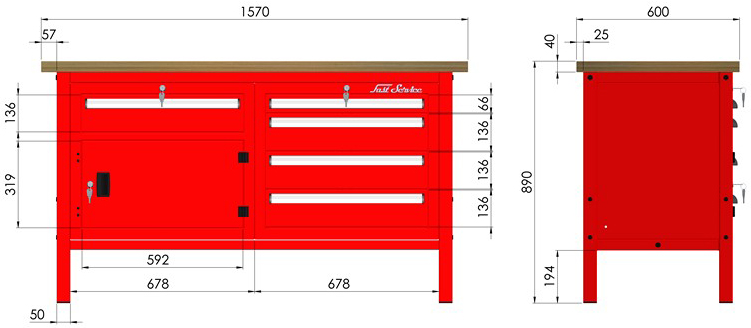 rysunek techniczny wymiary stołu warsztatowego model p306801