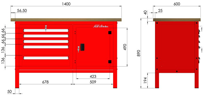 rysunek techniczny wymiary stołu warsztatowego model p307101