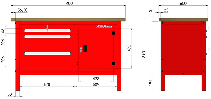 rysunek techniczny wymiary stołu warsztatowego model p307501