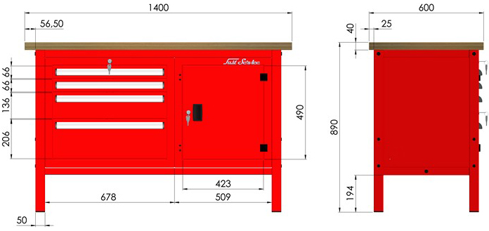 rysunek techniczny wymiary stołu warsztatowego model p307601