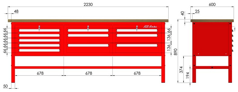 rysunek techniczny wymiary stołu warsztatowego model p309401