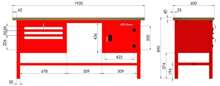 rysunek techniczny wymiary stołu warsztatowego model p310101