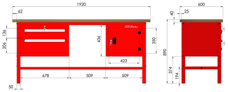 rysunek techniczny wymiary stołu warsztatowego model p310301