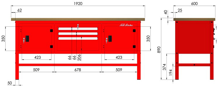 rysunek techniczny wymiary stołu warsztatowego model p312101