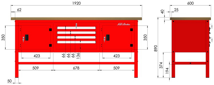 rysunek techniczny wymiary stołu warsztatowego model p312201