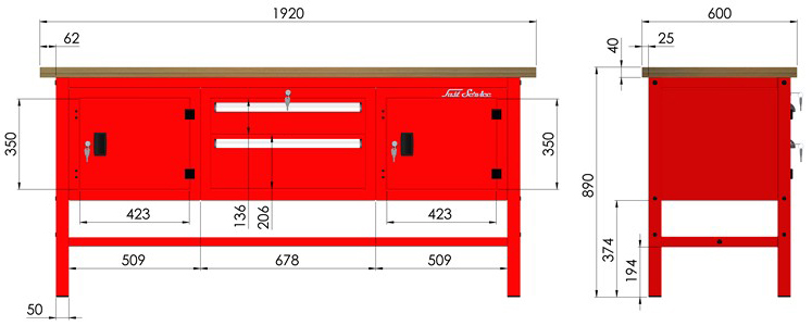 rysunek techniczny wymiary stołu warsztatowego model p312301