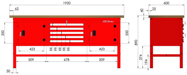 rysunek techniczny wymiary stołu warsztatowego model p312401
