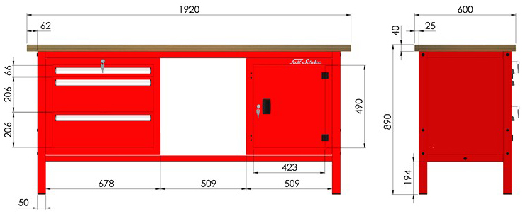 rysunek techniczny wymiary stołu warsztatowego model p315501