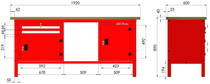 rysunek techniczny wymiary stołu warsztatowego model p315701