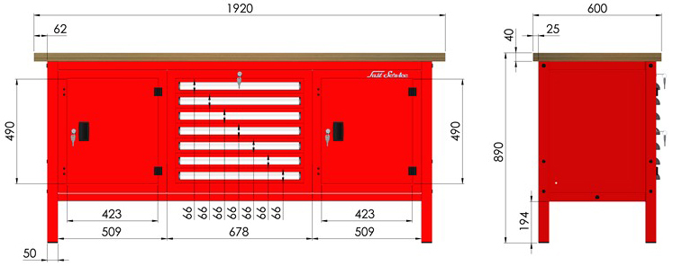 rysunek techniczny wymiary stołu warsztatowego model p317401