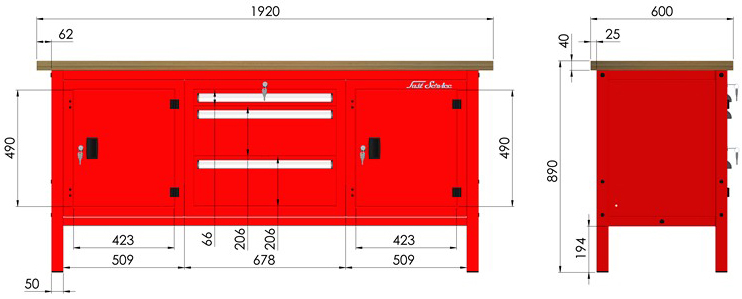 rysunek techniczny wymiary stołu warsztatowego model p317501