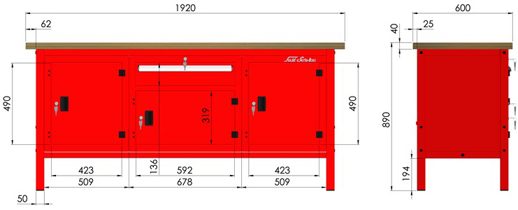 rysunek techniczny wymiary stołu warsztatowego model p317801