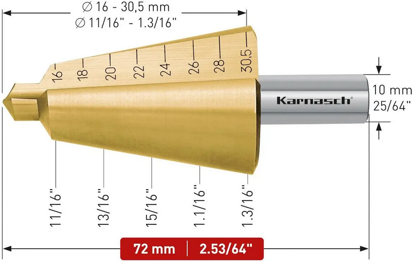 Wiertło stożkowe stopniowe - KARNASH (210038)