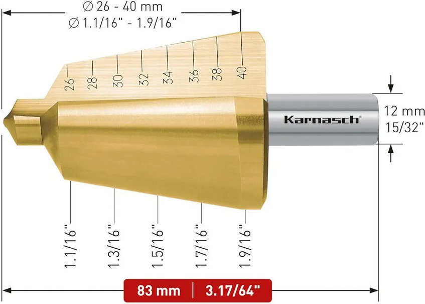 Wiertło stożkowe stopniowe - KARNASH (213017)