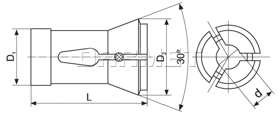rysunek techniczny tulejki zaciskowej typ automatowy DIN 6343 - 40 mm