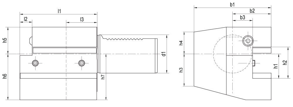 Oprawka VDI typ C1 wzdłużna prawa - wymiary