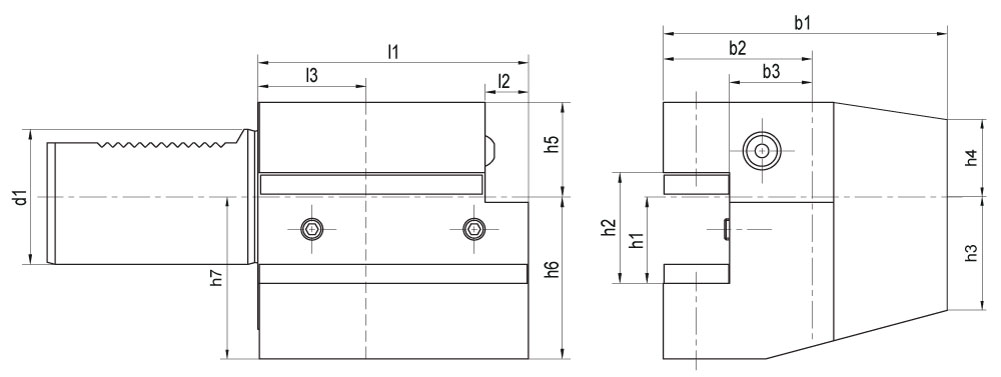 Oprawka VDI typ C2 wzdłużna prawa - wymiary