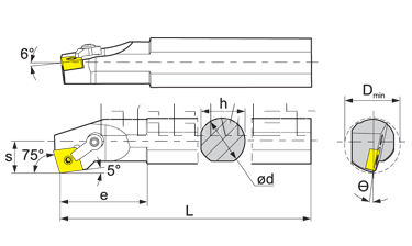 Nóż tokarski składany do toczenia wewnętrznego: S25R-MCKNR-12 - rysunek techniczny.
