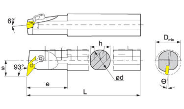 Nóż tokarski składany do toczenia wewnętrznego: S25R-MVUNR-16