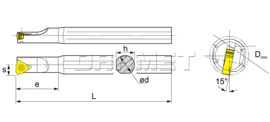 Nóż tokarski składany do toczenia gwintów wewnętrznych: WYMIARY