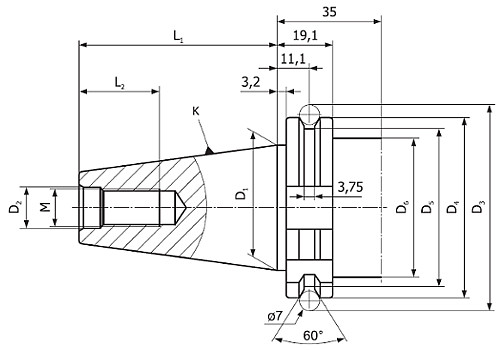 rysunek techniczny oprawki DIN 69871