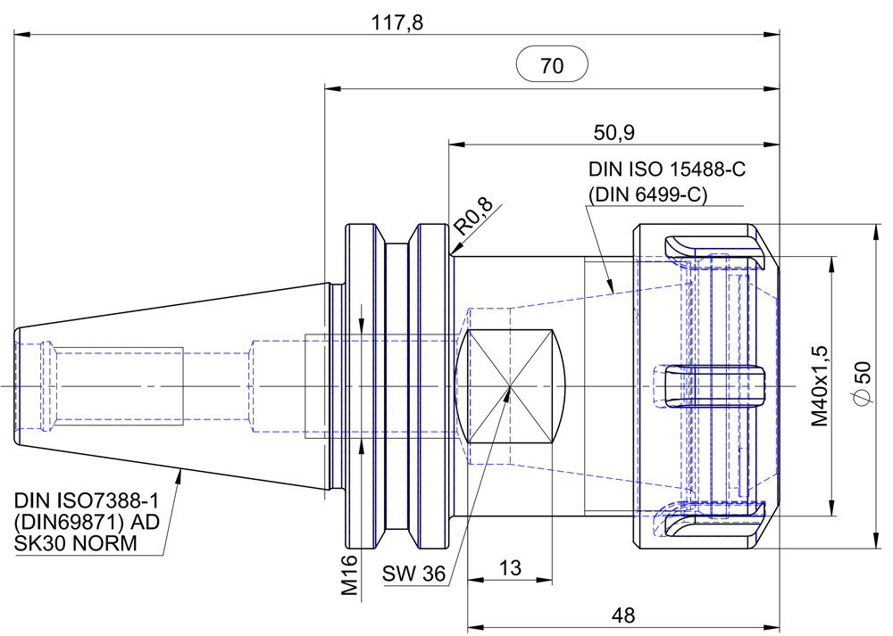 Eroglu oprawka zaciskowa DIN 30 - ER32 - wymiary