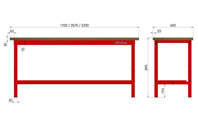 rysunek techniczny wymiary stołu warsztatowego model p30001xx