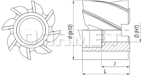 Frez nasadzany z zabierakiem czołowym DIN 1880-W, HSS - 63MM - FENES - rysunek techniczny