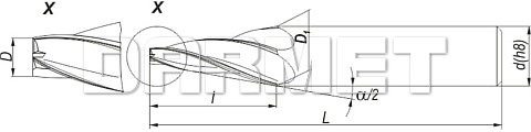 Frez stożkowy 4-ostrzowy do matryc z czołem płaskim, odmiana krótka DIN1889-EA K-H, HSS-E - pochylenie 1:20 - 16MM - FENES 