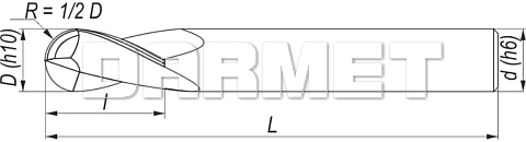 Frez 4-ostrzowy ogólnego przeznaczenia, długi z czołem kulistym DIN6527-LR, VHM TiAIN - 6MM - FENES