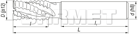 Frez trzpieniowy, krótki do obróbki zgrubnej z chwytem walcowym DIN844-A K-M-NR, PM HSS-E - 12MM - FENES