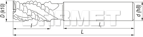 Frez trzpieniowy, krótki do obróbki zgrubnej metali lekkich z chwytem walcowym DIN844-A K-M-WR, HSS-E - 12MM - FENES