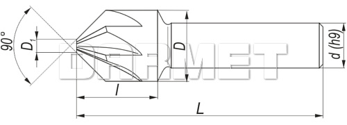 Pogłębiacz stożkowy 90° z chwytem walcowym, DIN 335-C HSSE - rysunek techniczny.
