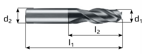 Frez 4-ostrzowy pełnowęglikowy VHM ekstra długi - wymiary