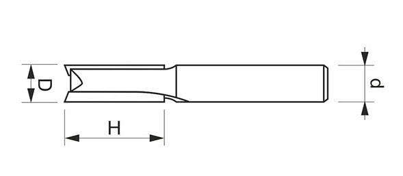 Frez trzpieniowy do drewna prosty dwupłytkowy długi GLOBUS 15 mm - rysunek techniczny