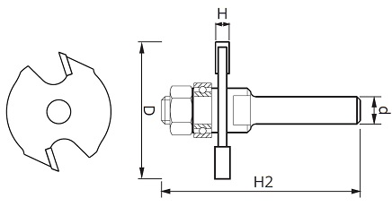 Frez rowkujący z frezem nasadzanym - GLOBUS CNC PREMIUM 4 mm - rysunek techniczny