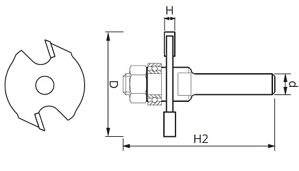 Frez rowkujący z frezem nasadzanym - GLOBUS CNC PREMIUM 2 mm - rysunek techniczny